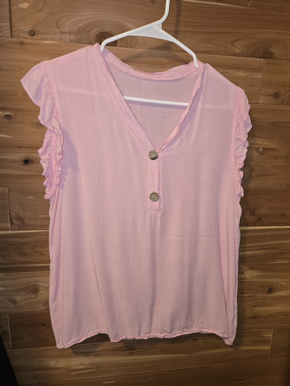 SHEIN Light Pink V-Neck Ruffle Sleeve Button Top